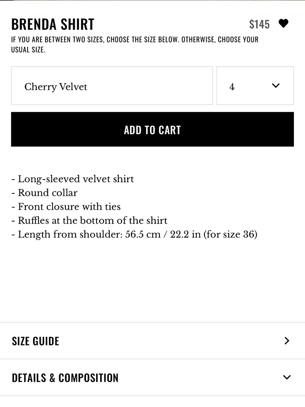 Sezane Velvet Brenda Shirt - Small - Picture 3 of 5
